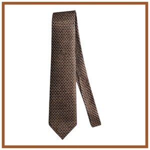 Brioni Men's Geometric Jacquard Silk Necktie. Brown, Blue, Gold. 72” x 4”